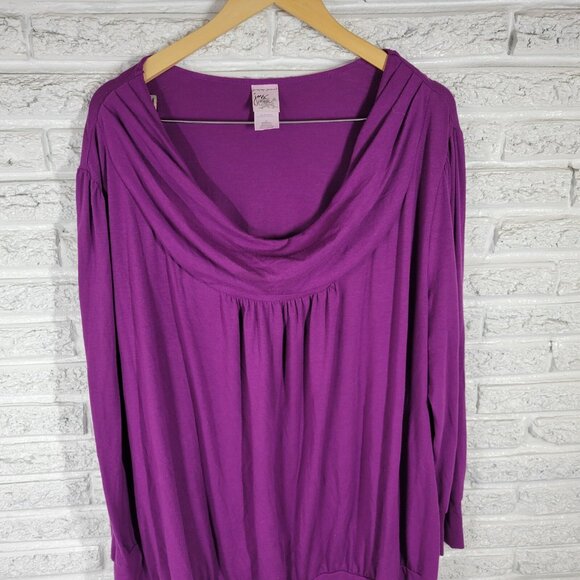 Just My Size Women Top 4X Plus Tunic Draped Neck Purple Poly Blend PUR27E - Picture 3 of 8